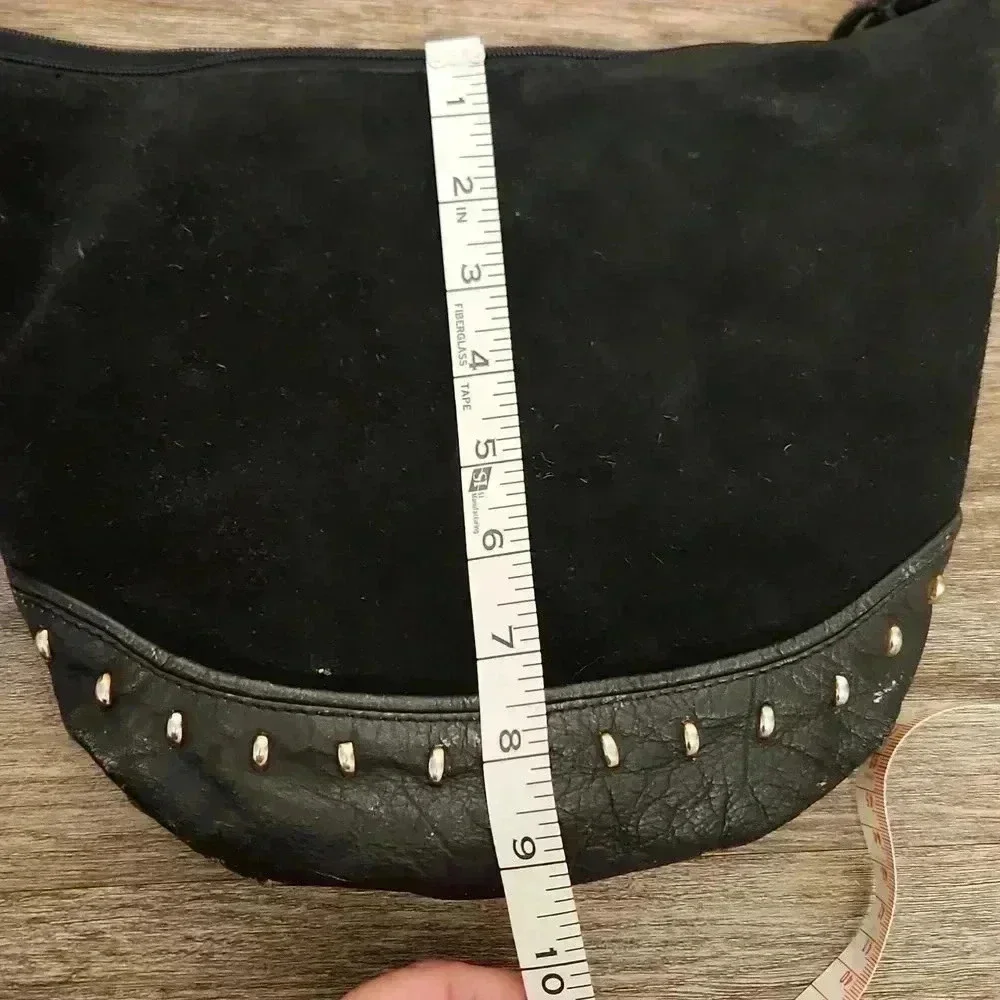 Suede Fringe and Studs black hobo bag vintage 80's